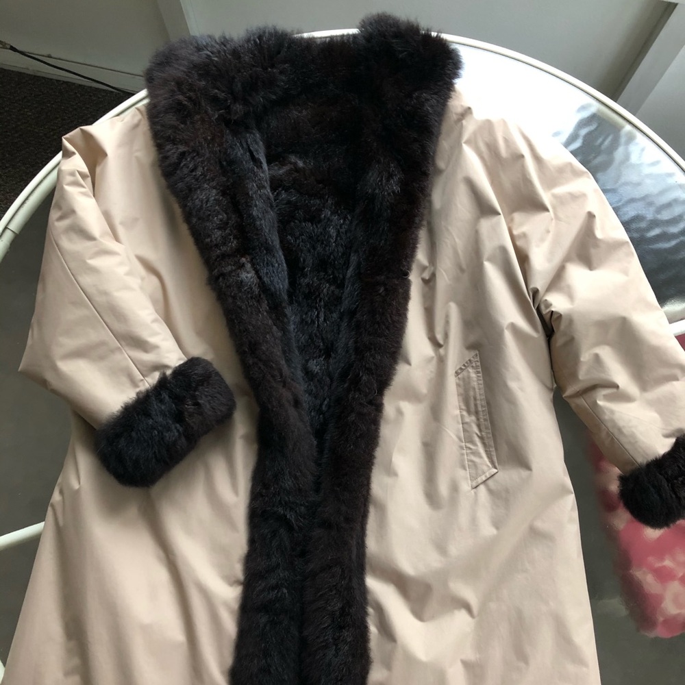Vintage Tan Coat lined with black Opposum fur